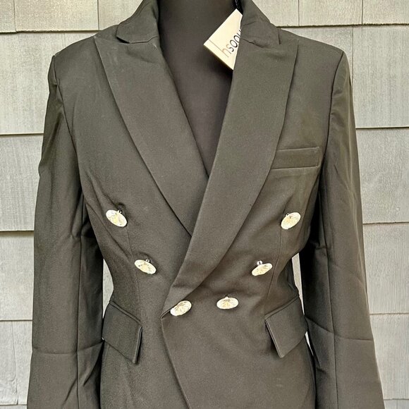 Double Breasted Silver Jewel Button Fitted Blazer by Choosy Blk Size 4 NWT - Picture 1 of 6